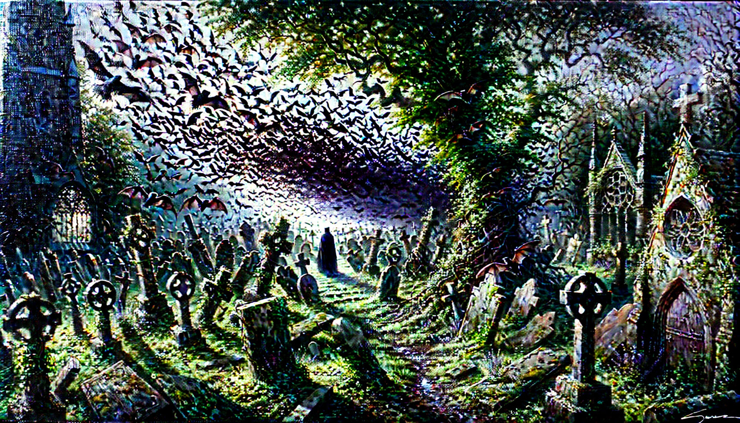 Chmara nietoperzy nad cmentarnym ogrodem