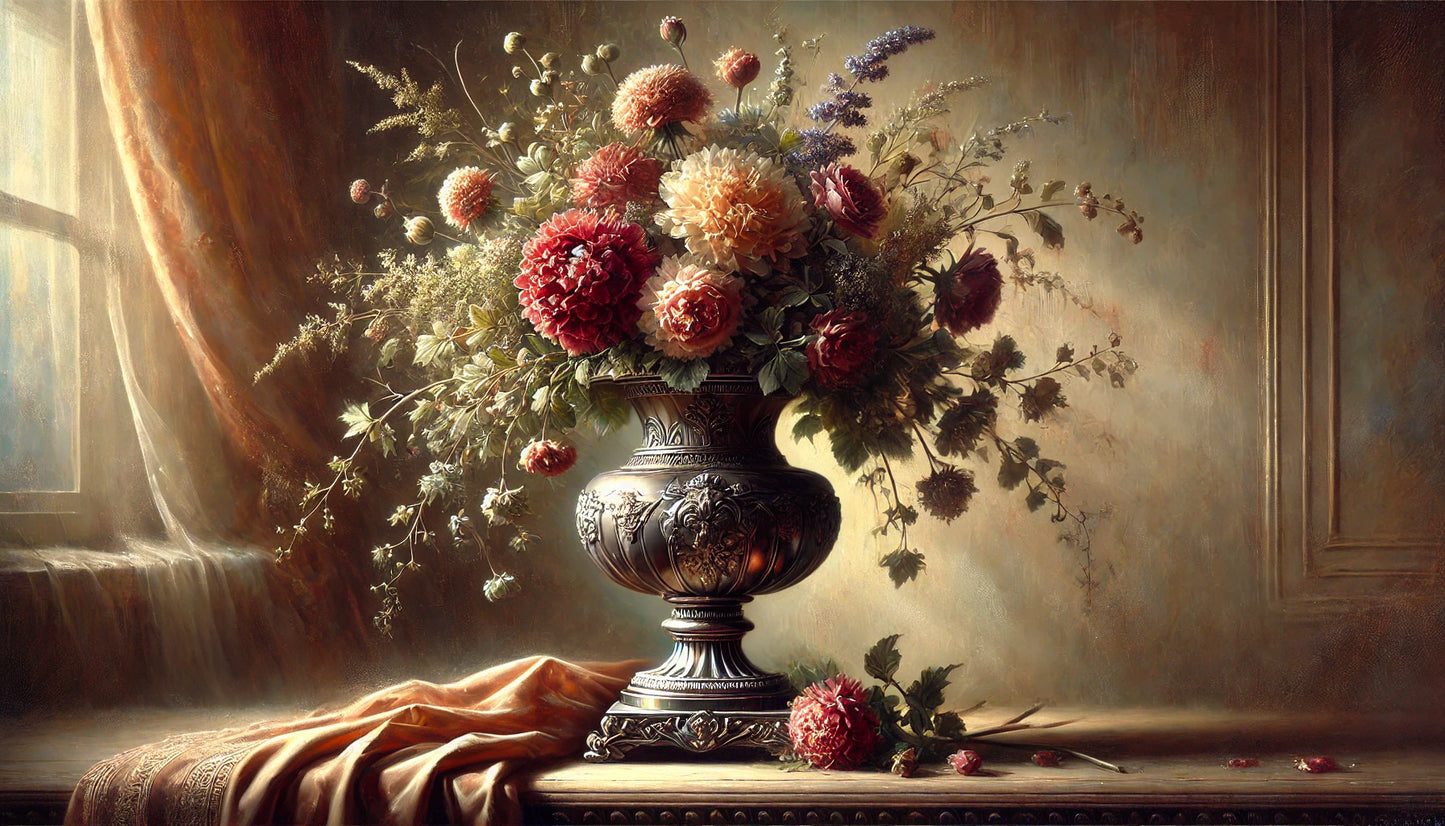 Esencja Elegancji – Kwiaty w Porcelanowym Wazonie