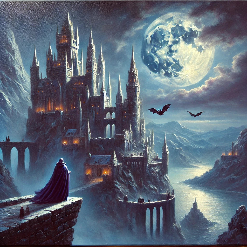 Gotycki zamek w blasku księżyca