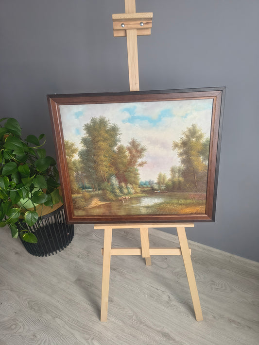 Leśny Brzeg Rzeki – Pejzaż z Łodzią