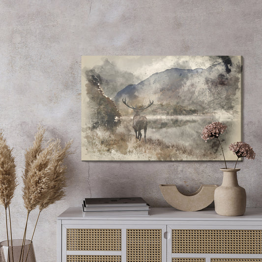 Obraz Na Płótnie Akwarelowy Pejzaż Z Jeleniem