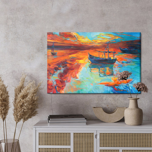 Obraz Na Płótnie Malowane Łódki Na Morzu