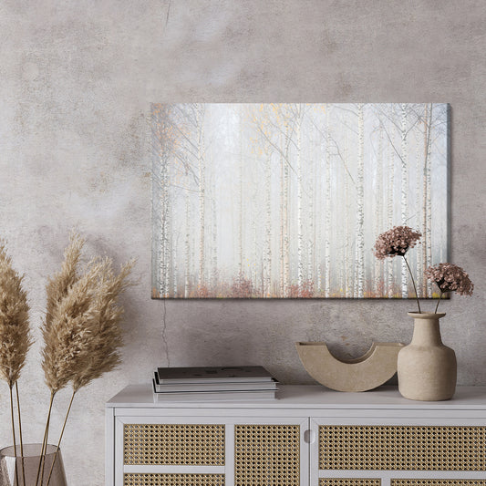 Obraz Na Płótnie Brzozowy Las We Mgle