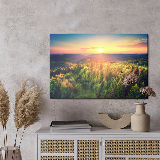 Obraz Na Płótnie Zachód Słońca Nad Leśnymi Wzgórzami