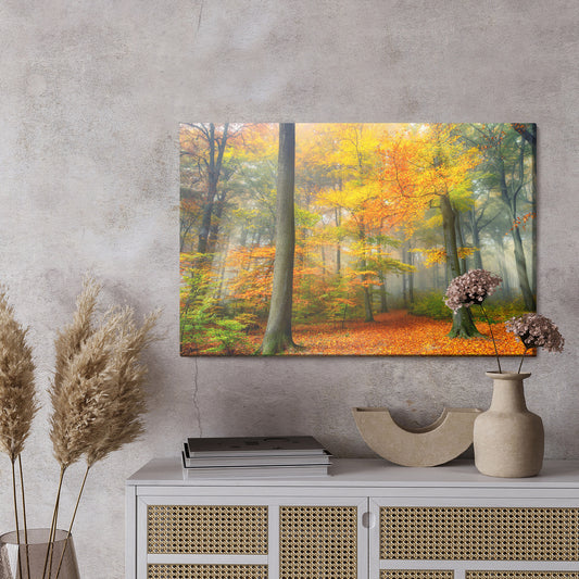 Obraz Na Płótnie Mglisty Las Jesienią