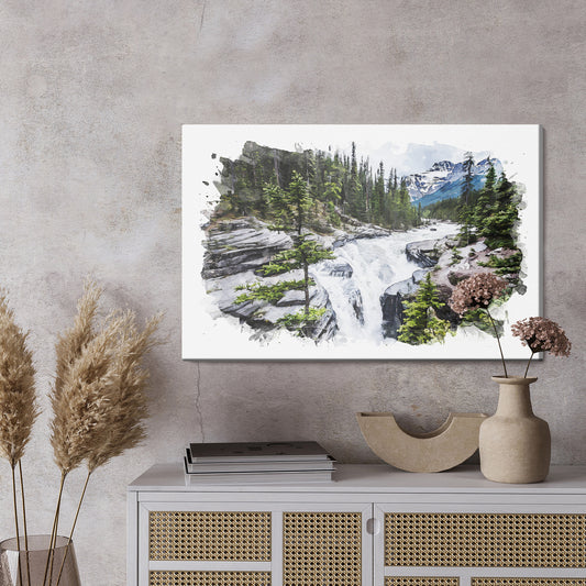 Obraz Na Płótnie Wodospad W Górach Malowany Akwarelą