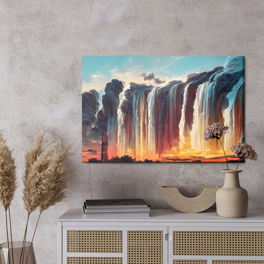 Obraz Na Płótnie Time Lapse Photography Of Waterfalls During Sunset