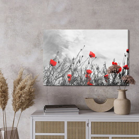 Obraz Na Płótnie Czerwone Maki Na Czarno-Białym Tle
