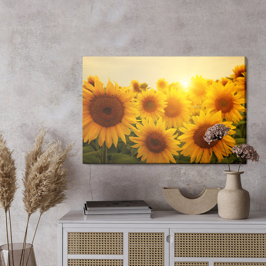 Obraz Na Płótnie Zachód Słońca Nad Słonecznikami