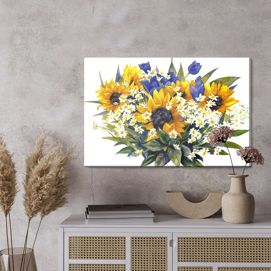 Obraz Na Płótnie Kompozycja Ze Słoneczników Rumianku I Tulipanów