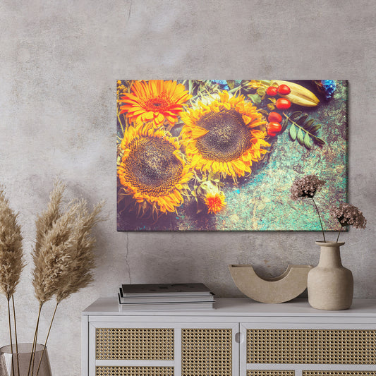 Obraz Na Płótnie Jesienna Kompozycja Kwiatowa W Stylu Vintage