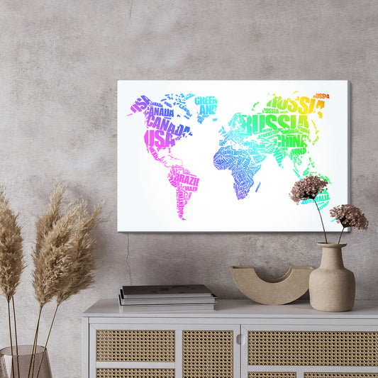 Obraz Na Płótnie Mapa Świata Z Kolorowych Napisów