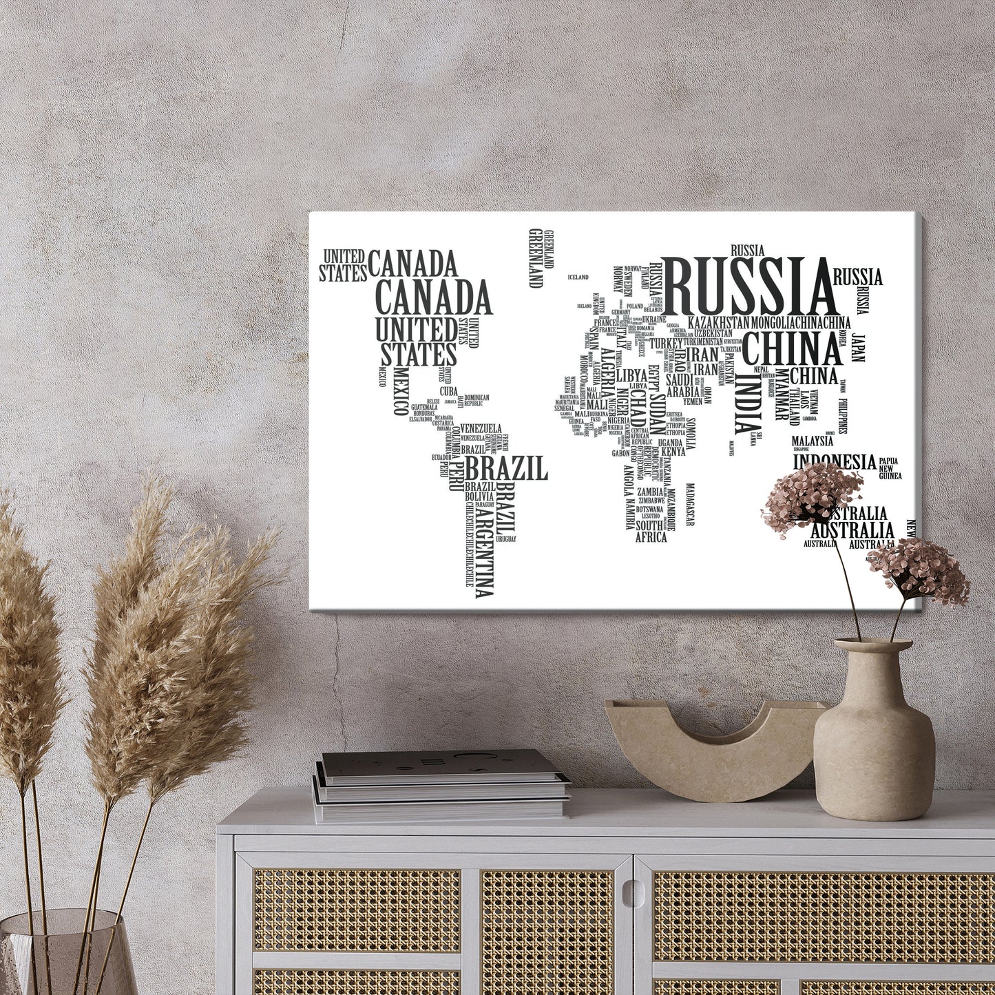 Obraz Na Płótnie Mapa Świata Z Czarnych Napisów