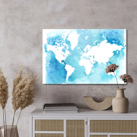 Obraz Na Płótnie Niebiesko-Biała Mapa Świata