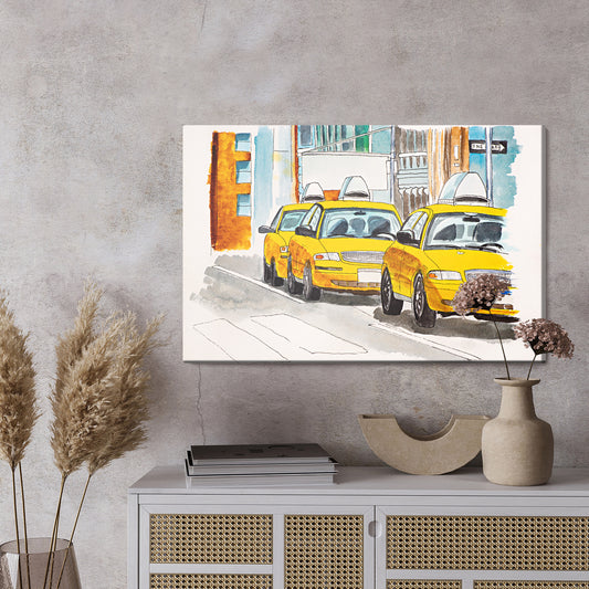Obraz Na Płótnie Nowojorskie Taksówki Malowane Akwarelą