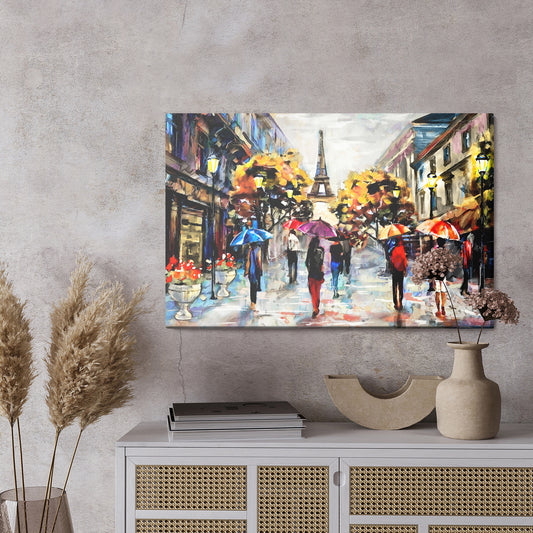 Obraz Na Płótnie Ludzie Z Kolorowymi Parasolami W Paryżu
