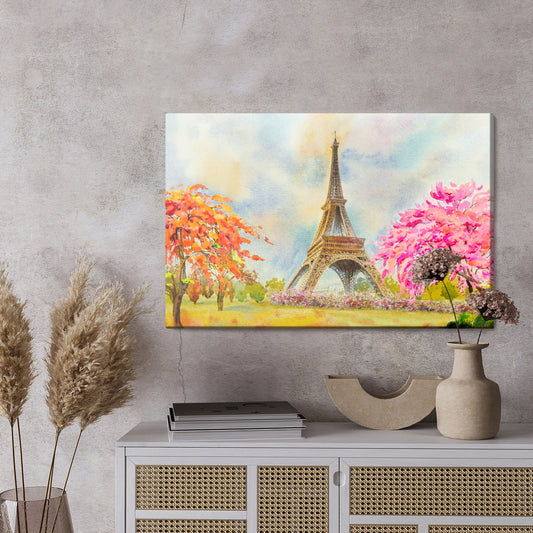 Obraz Na Płótnie Wieża Eiffla Między Kolorowymi Drzewami