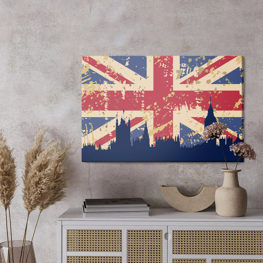 Obraz Na Płótnie Flaga Wielkiej Brytanii Z Sylwetką Londynu
