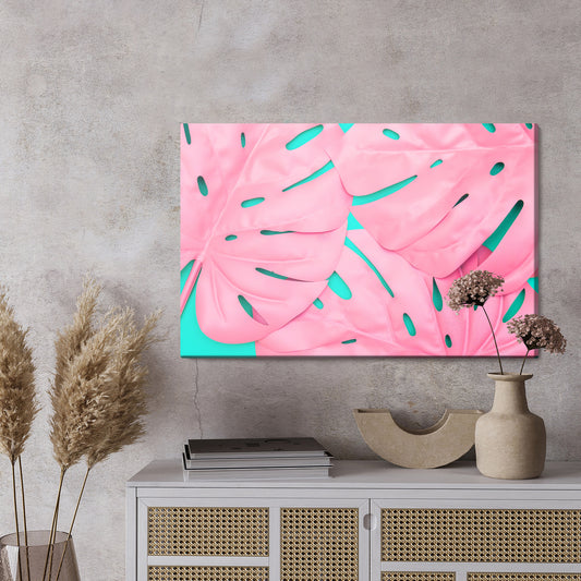 Obraz Na Płótnie Różowe Ozdobne Liście Monstery