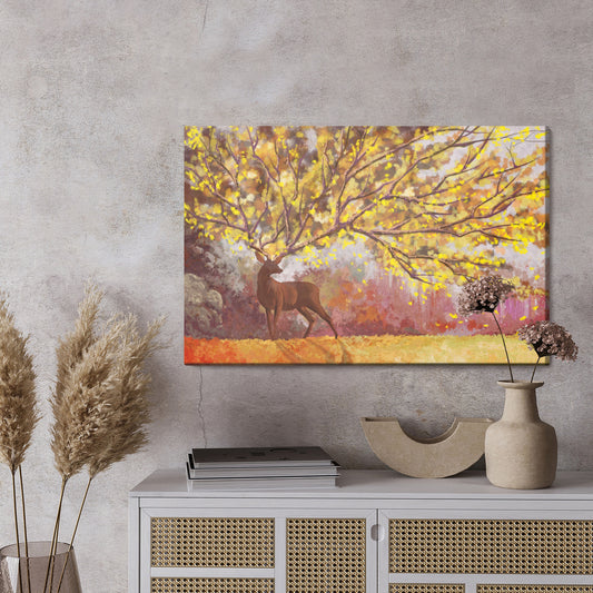 Obraz Na Płótnie Akwarelowy Jeleń I Natura