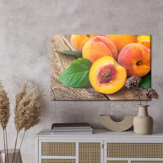 Obraz Na Płótnie Brzoskwinie Na Drewnie