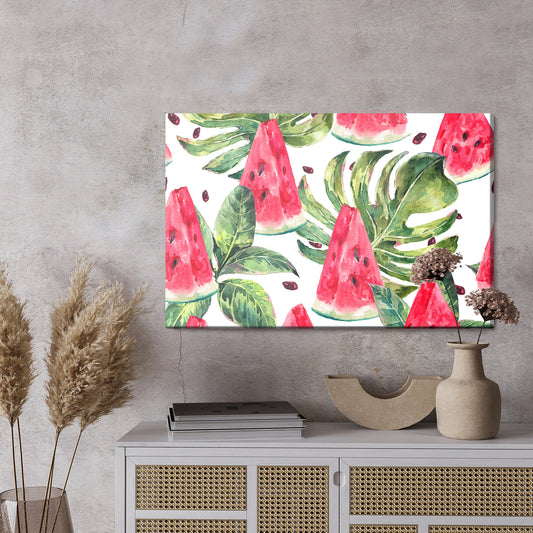 Obraz Na Płótnie Arbuzy Z Tropikalnymi Liśćmi