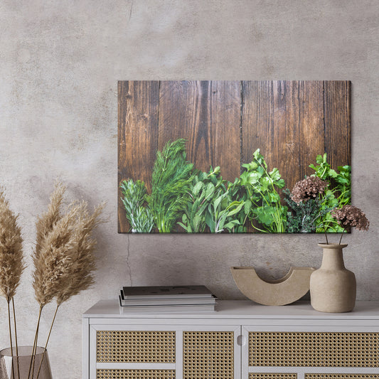 Obraz Na Płótnie Świeże Zioła Na Drewnie