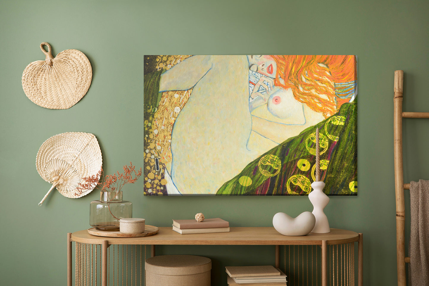 Obraz Na Płótnie Oil On Canvas. Oil Painting. Gold Leaf. Beautiful Red Hair Girl. Based On Painting Danae. G. Klimt