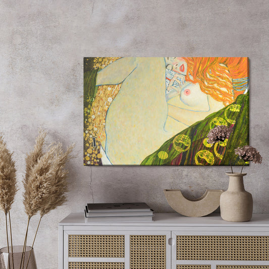 Obraz Na Płótnie Oil On Canvas. Oil Painting. Gold Leaf. Beautiful Red Hair Girl. Based On Painting Danae. G. Klimt