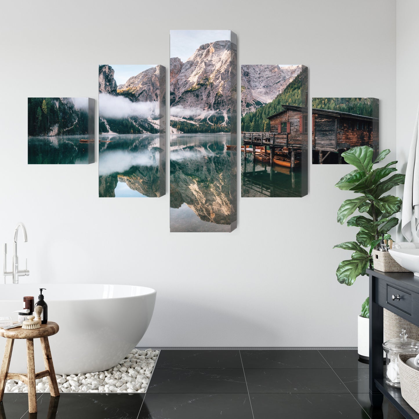 Obraz Wieloczęściowy Domek Nad Włoskim Jeziorem Braies 3D