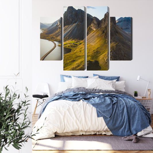 Obraz Wieloczęściowy Widok Z Lotu Ptaka 3D Na Islandzkie Góry