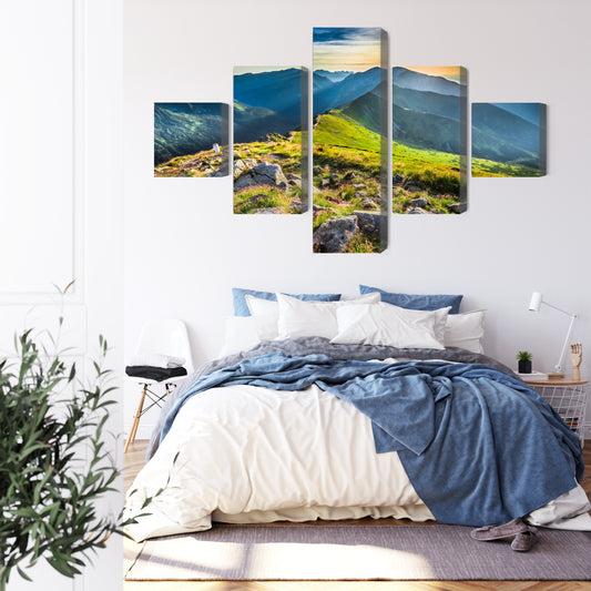 Obraz Wieloczęściowy Zachód Słońca W Górach 3D