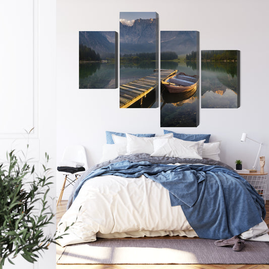 Obraz Wieloczęściowy Drewniany Most Nad Górskim Jeziorem 3D