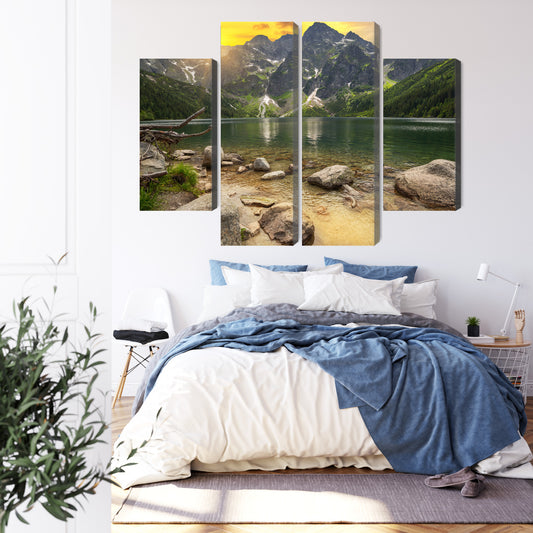 Obraz Wieloczęściowy Morskie Oko W Tatrach O Zachodzie Słońca 3D