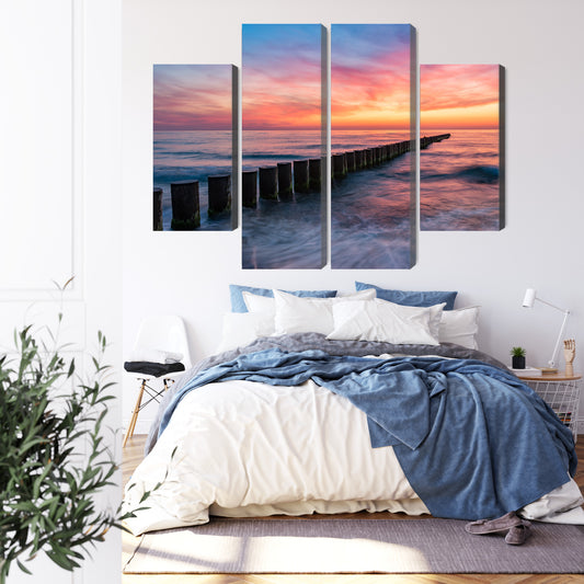 Obraz Wieloczęściowy Morze Bałtyckie Z Drewnianymi Falochronami