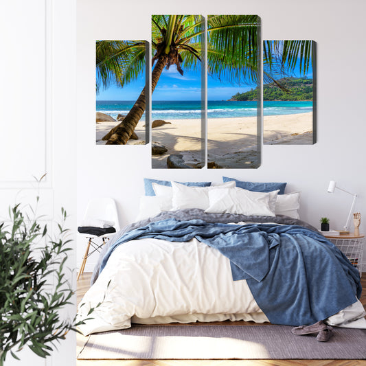 Obraz Wieloczęściowy Tropikalna Plaża Z Palmą 3D