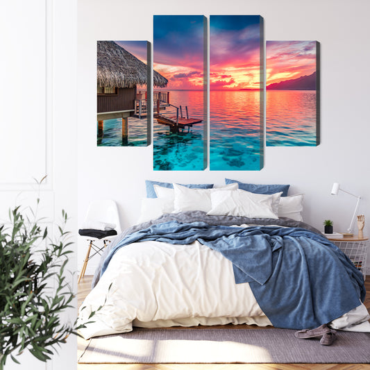 Obraz Wieloczęściowy Zachód Słońca Nad Południowym Pacyfikem