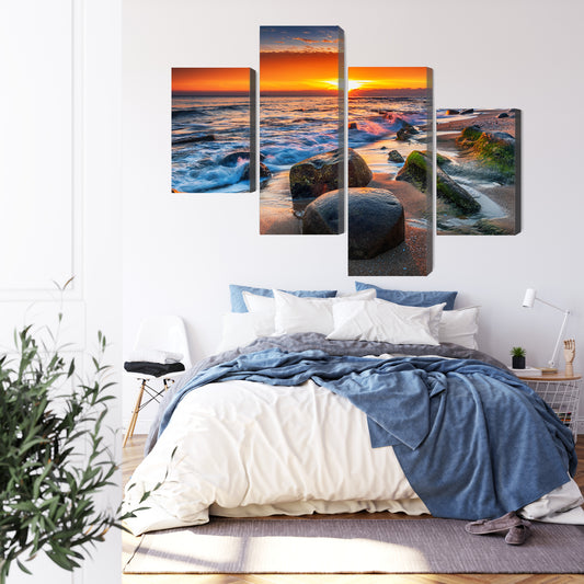 Obraz Wieloczęściowy Zachód Słońca Na Plaży 3D