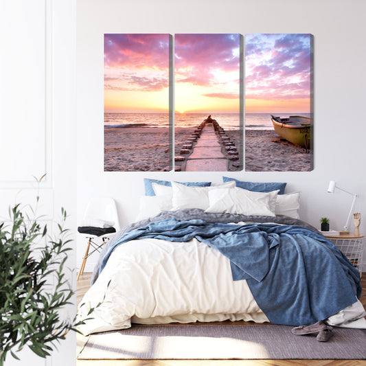 Obraz Wieloczęściowy Łódź Na Plaży 3D