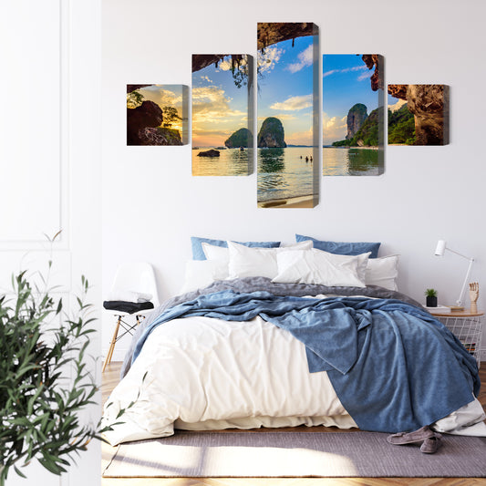 Obraz Wieloczęściowy Zachód Słońca Na Plaży W Tajlandii