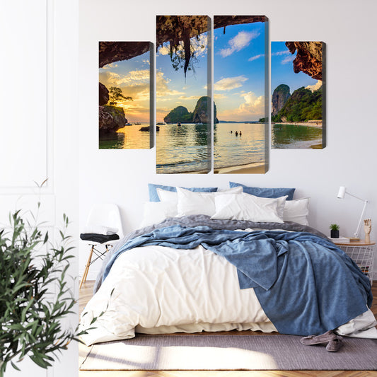 Obraz Wieloczęściowy Zachód Słońca Na Plaży W Tajlandii