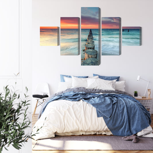 Obraz Wieloczęściowy Piękny Zachód Słońca Nad Morzem 3D