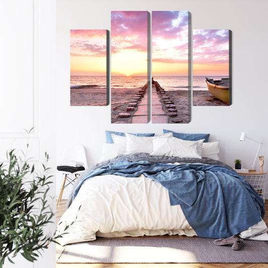 Obraz Wieloczęściowy Łódź Na Plaży 3D