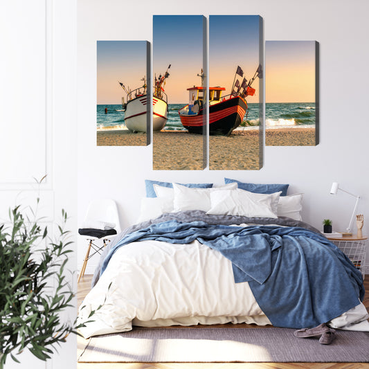 Obraz Wieloczęściowy Łodzie Rybackie Na Plaży