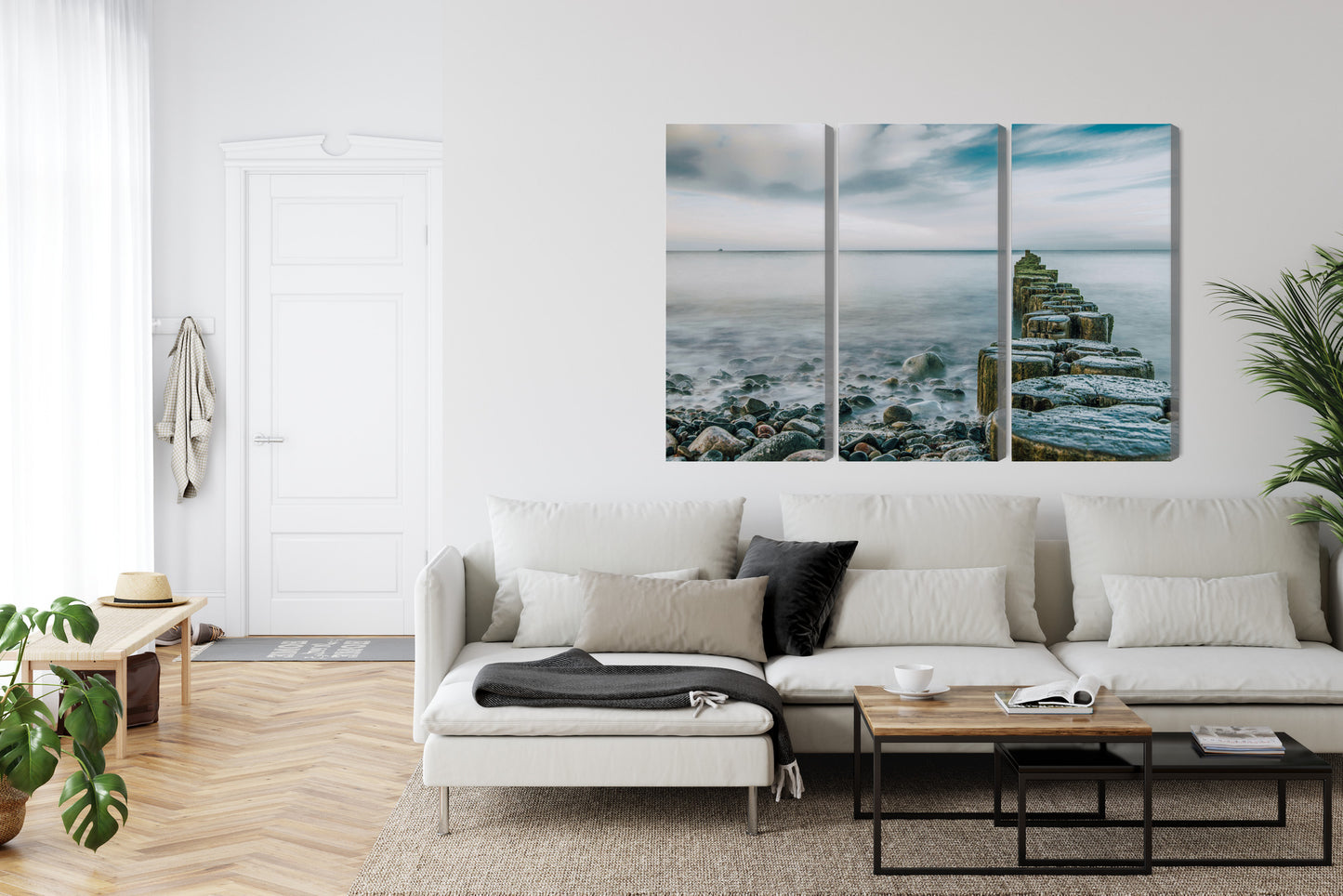 Obraz Wieloczęściowy Skalista Plaża I Drewniane Falochrony 3D