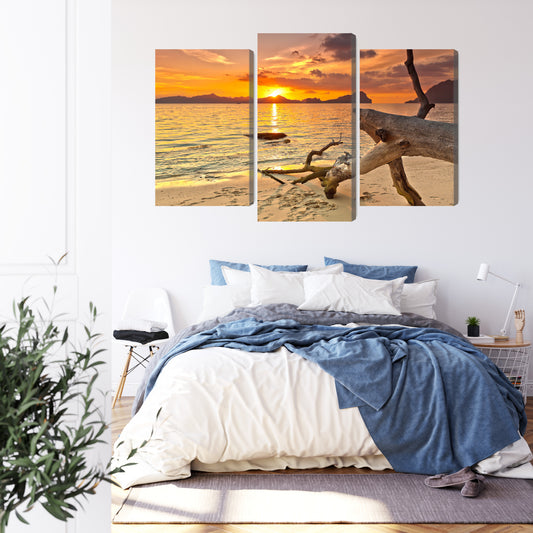 Obraz Wieloczęściowy Krajobraz Morski O Zachodzie Słońca