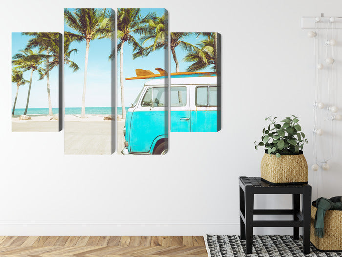 Obraz Wieloczęściowy Retro Samochód Na Plaży 3D