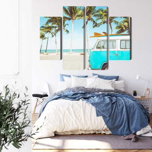 Obraz Wieloczęściowy Retro Samochód Na Plaży 3D