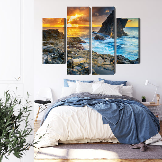 Obraz Wieloczęściowy Zachód Słońca Nad Brzegiem Morza