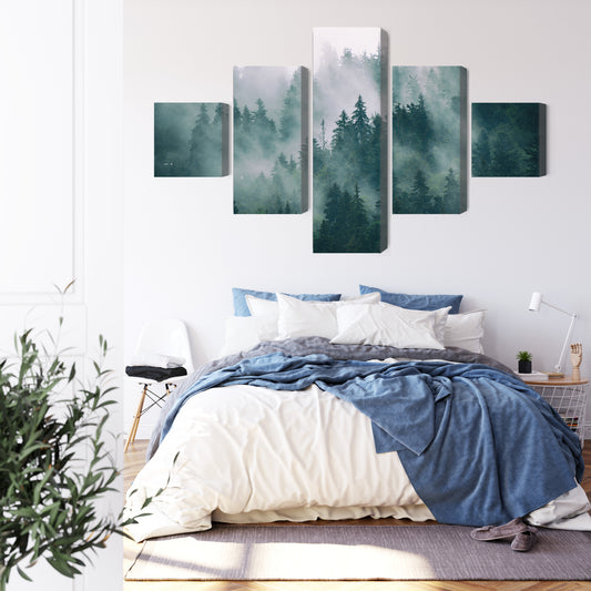 Obraz Wieloczęściowy Mgła W Zielonym Lesie